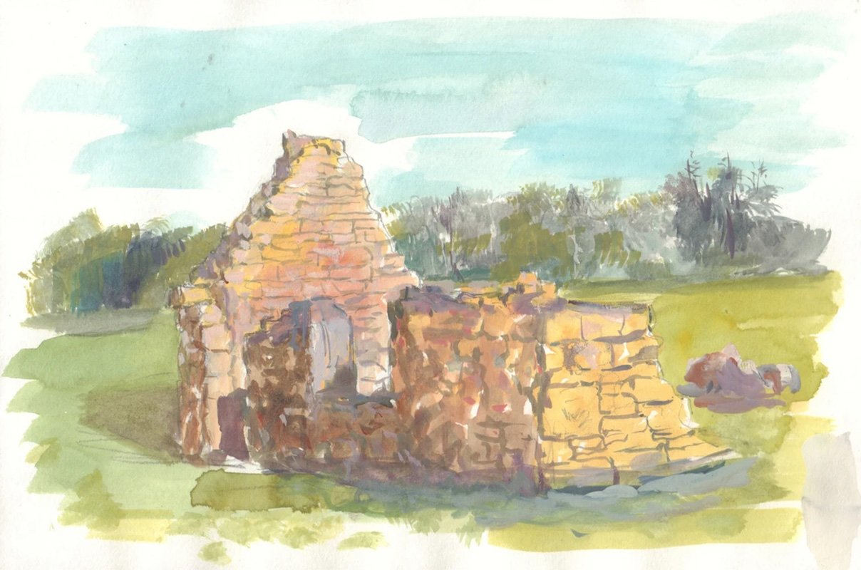 Artwork by Peter Knox. Painting of Fishing Shiel Memorial