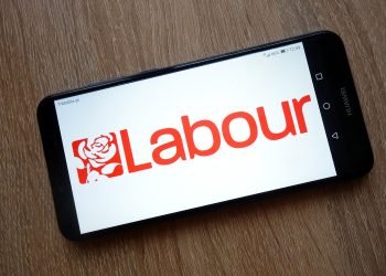 Labour logo on a phone. Photo from shutterstock.com